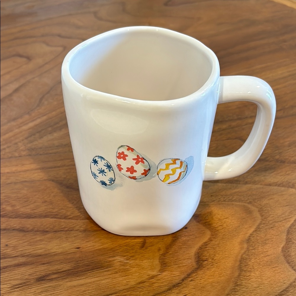 Rae Dunn White Ceramic Mug with Colorful Egg Design